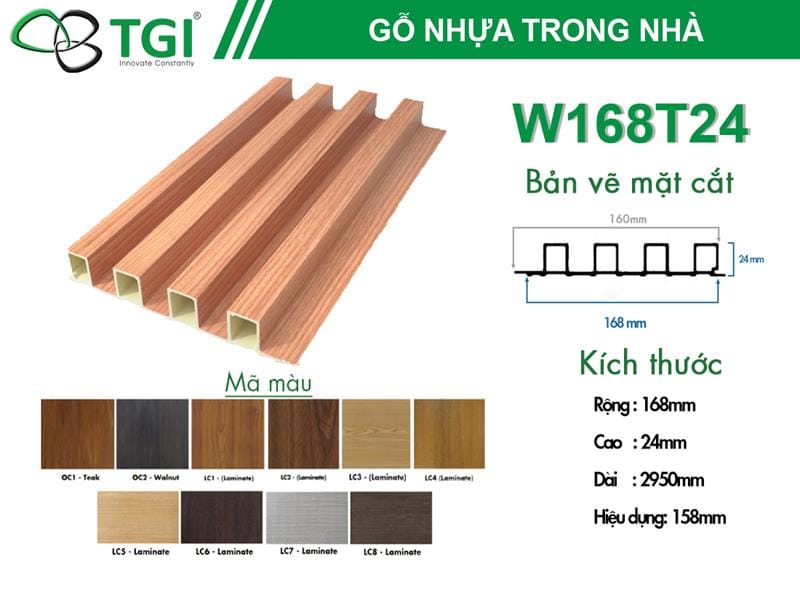 Tấm ốp nhựa lam sóng W168T24 – 4 sóng cao