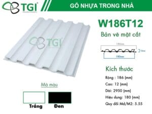 Tấm ốp nhựa lam sóng W186T12 – 2 sóng thấp trắng, đen