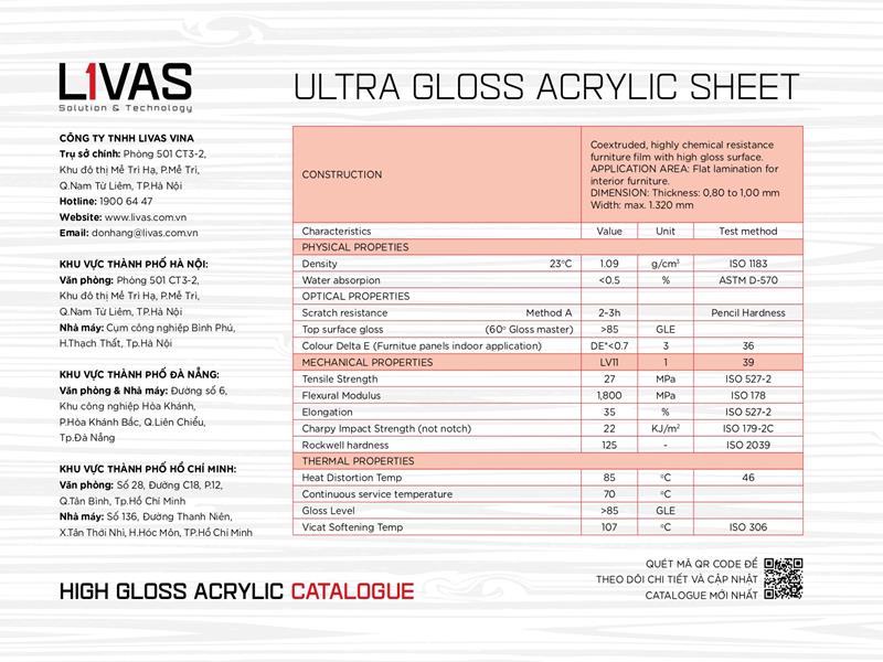 Acrylic Livas Chống trầy xước