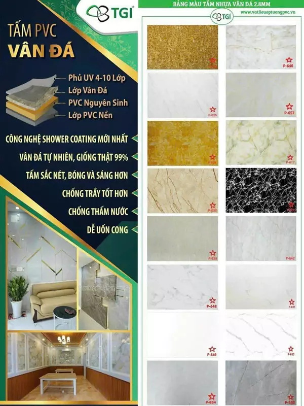 Bảng màu tấm nhựa pvc vân đá Cần Thơ